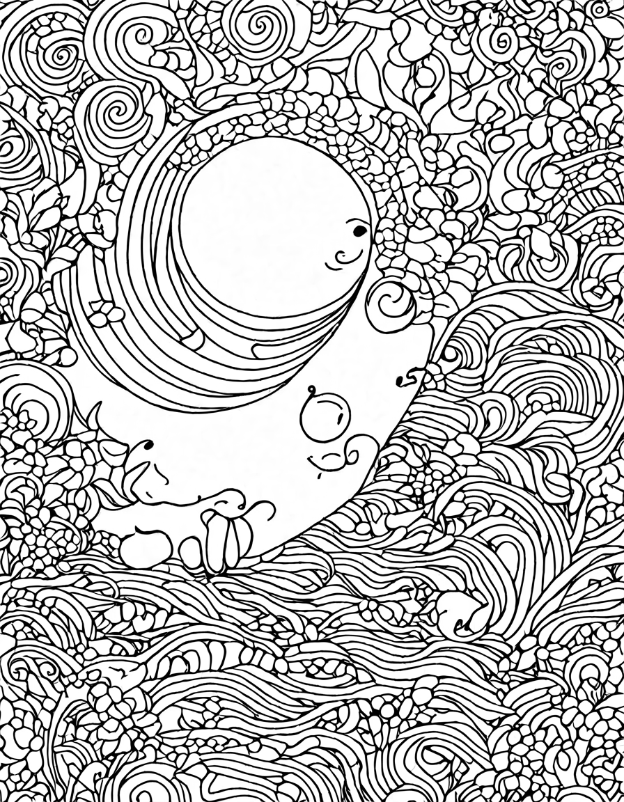 flowing lines of mindfulness coloring page for serene escape, intricate designs for stress relief and calm meditative moments in black and white