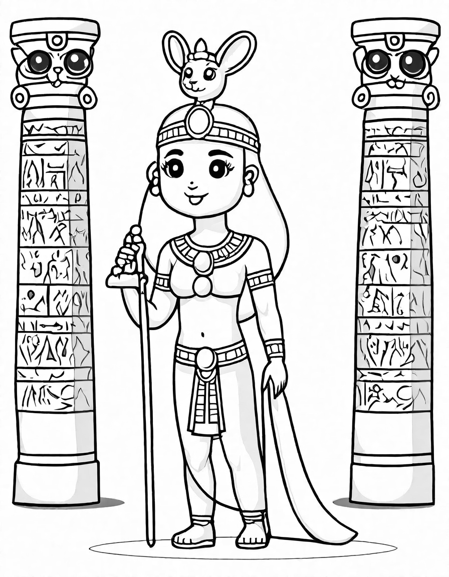 Coloring book image of intricate illustration of cleopatra's palace in ancient egypt, filled with opulence and secrets in black and white