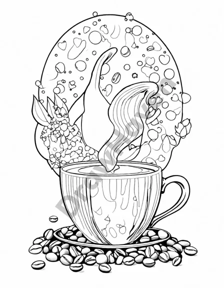 Coloring book image of heartfelt illustration of a steaming cup of coffee with the message your bean there for you, representing friendship and camaraderie in black and white
