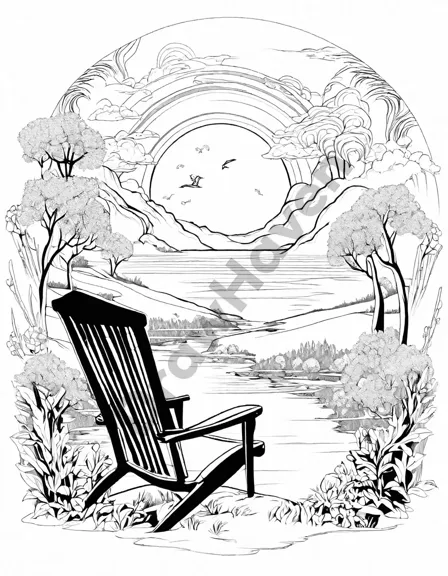 morning sunrise with a cup of coffee coloring page in black and white
