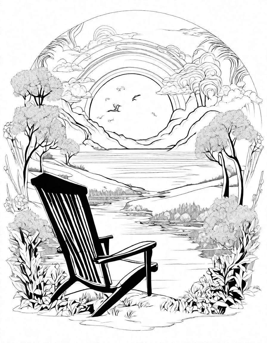 morning sunrise with a cup of coffee coloring page in black and white