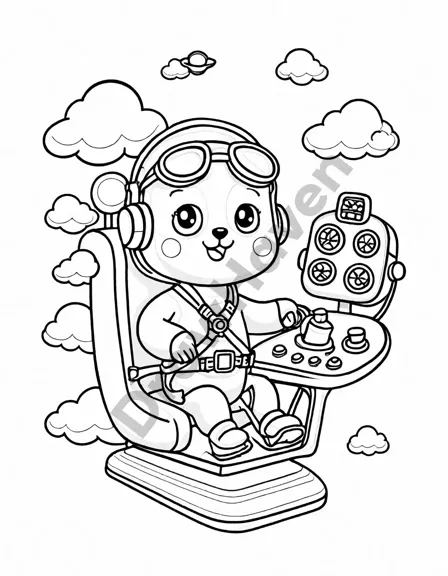 coloring book page featuring a detailed pilot's cockpit for creative coloring in black and white