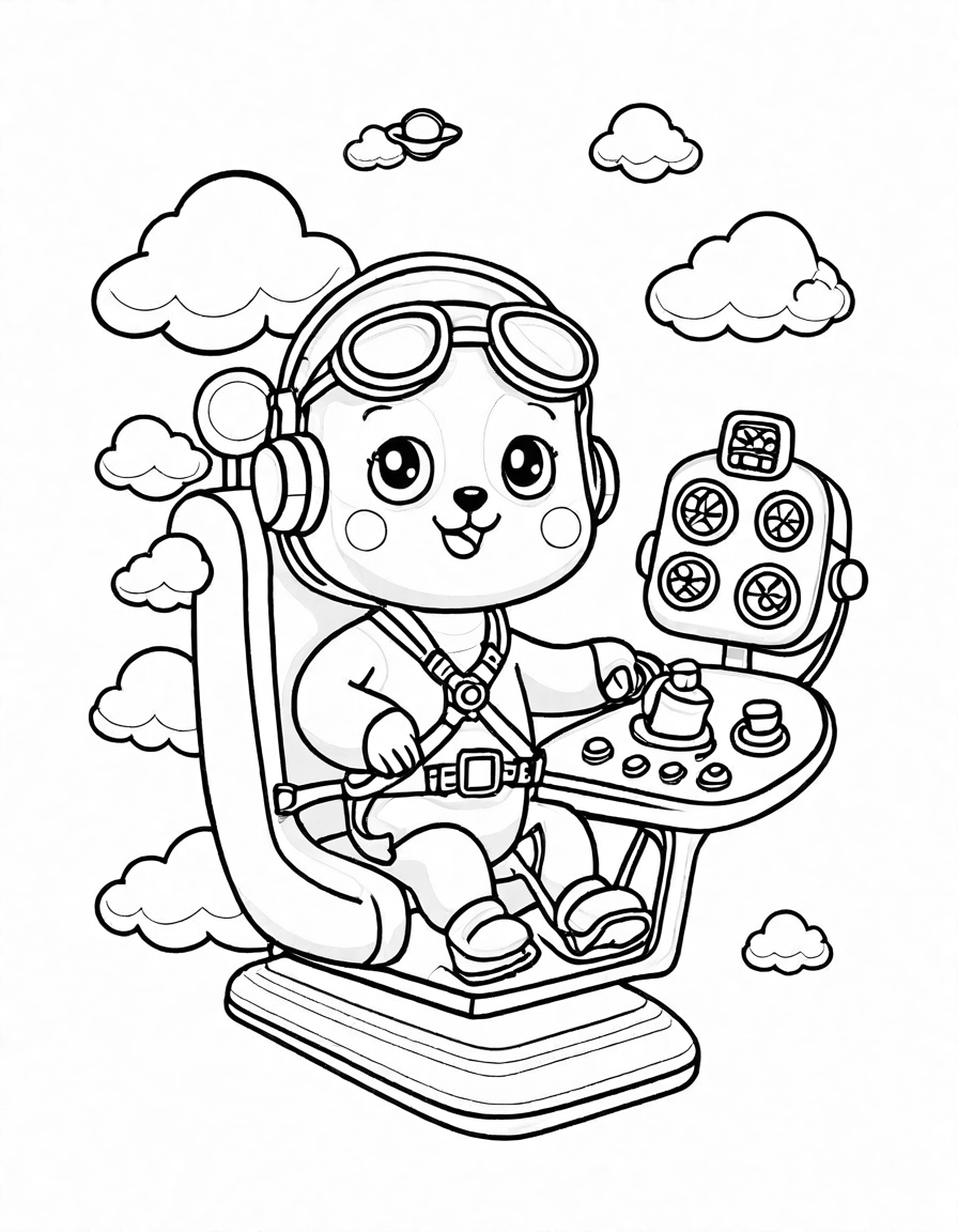 coloring book page featuring a detailed pilot's cockpit for creative coloring in black and white