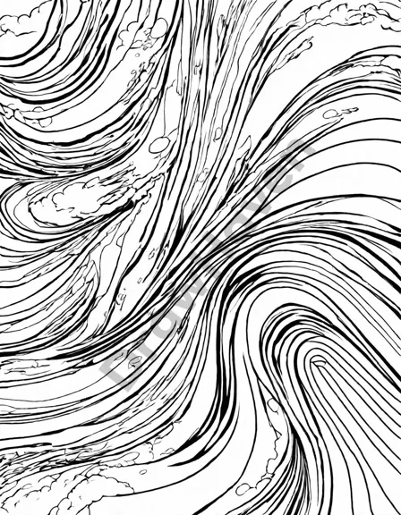 abstract coloring page featuring amorphous shapes and ethereal brushstrokes, inviting exploration of the enigmatic nature of modern art in black and white