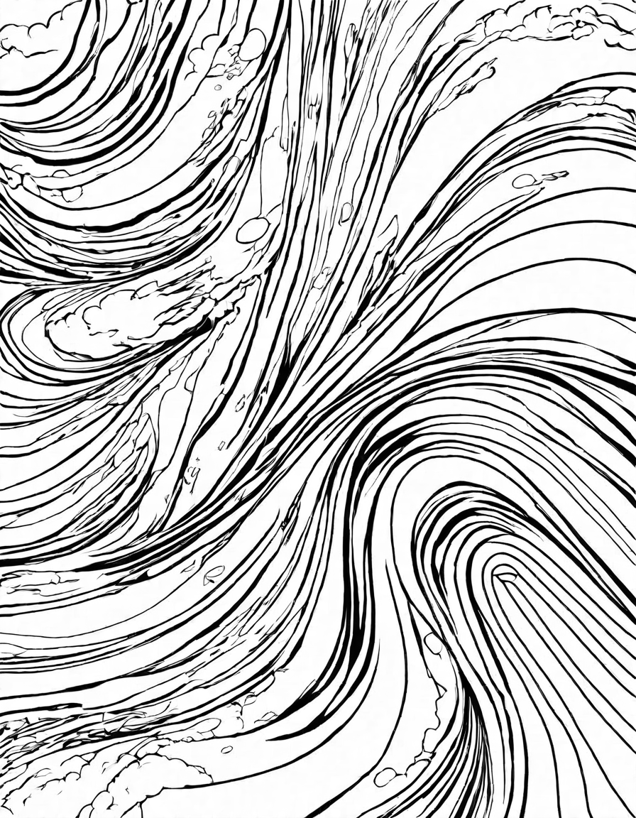 abstract coloring page featuring amorphous shapes and ethereal brushstrokes, inviting exploration of the enigmatic nature of modern art in black and white