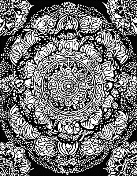intricate spirals of serenity mandala coloring book page promoting mindfulness in black and white