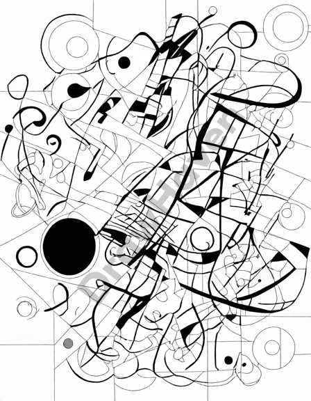coloring book page of kandinsky's composition vii for creative expression in black and white