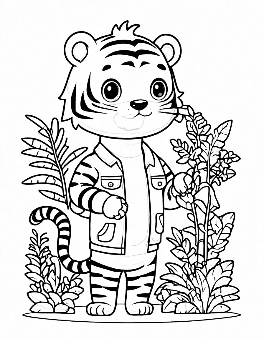 coloring book page featuring a lion prowling amidst verdant leaves, inviting children to bring it to life with vibrant colors and imagine roaring adventures in black and white