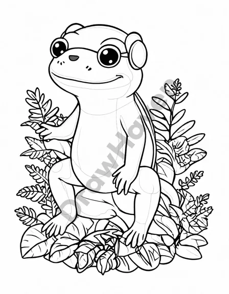 coloring book page featuring diverse frogs in a vibrant rainforest setting for creativity in black and white
