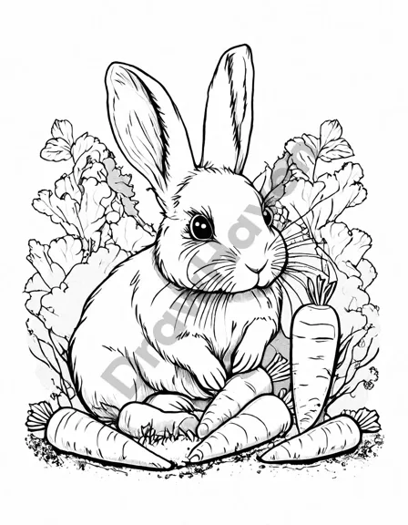 adorable coloring book page featuring fluffy white rabbits eating carrots and curious guinea pigs exploring their surroundings in black and white