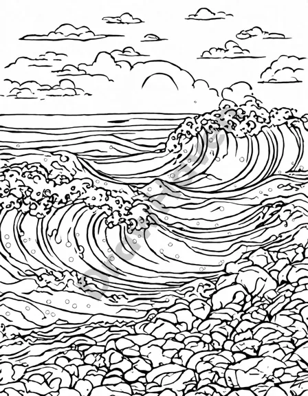 coloring page featuring relaxing waves of serenity with intricate ocean patterns for meditative calm in black and white