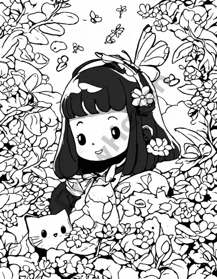 intricate garden of eden coloring page with flowers, vines, and hidden creatures for a creative coloring adventure in black and white
