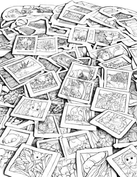 nostalgic coloring book page with polaroid pictures for a retro coloring experience in black and white
