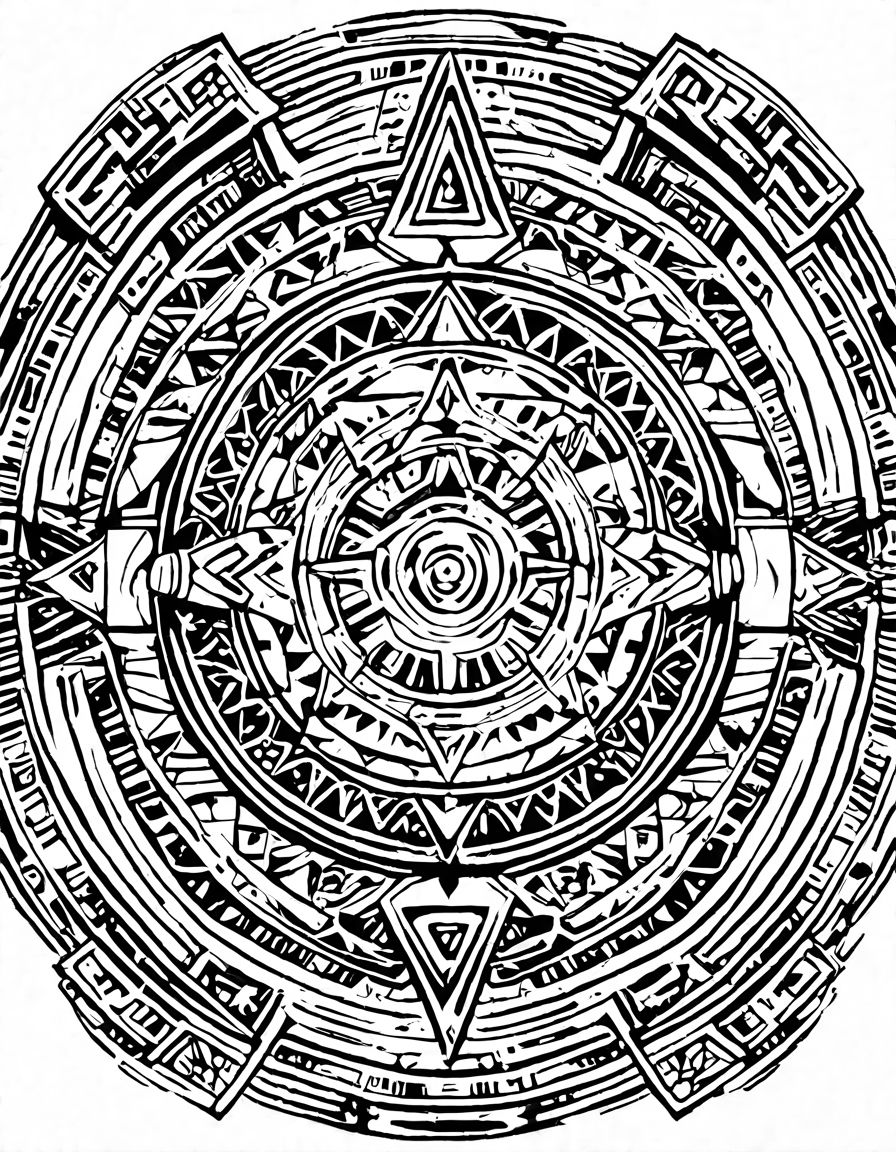 intricate coloring book page featuring geometric designs and flowing lines inspired by the rich artistic heritage of desert people in black and white