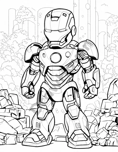 iron man arc reactor coloring page featuring the superhero's iconic red and gold suit in black and white