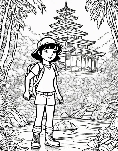 dora and boots uncover ancient mysteries in lost city coloring page in black and white