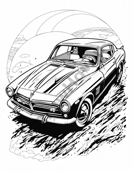 Coloring book image of classic rat rods and custom cars revived with vibrant paint jobs and gleaming tires in black and white