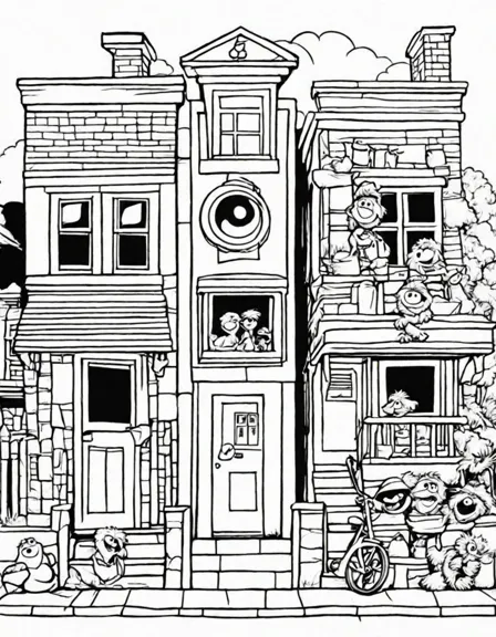 nostalgic coloring journey featuring sesame street characters, including elmo, big bird, and oscar in black and white