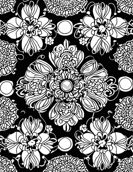 intricate art deco coloring page featuring geometric patterns and motifs, evoking the era's glamour and opulence in black and white