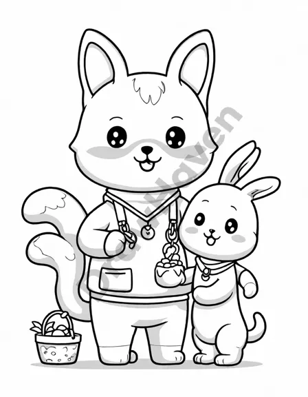 Coloring book image of charming pet shop scene with dedicated staff caring for furry companions: brushing a cat, feeding a puppy, and playing with a rabbit in black and white