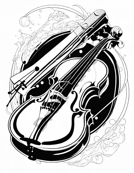 intricate and expressive coloring page of instruments from a musical masterpiece, showcasing the essence of their sound through vibrant designs in black and white
