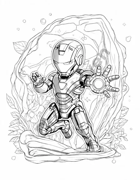 tony stark and ultron's genesis in marvel coloring book page in black and white