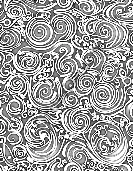 chocolate-themed coloring page with intricate swirls and patterns in black and white