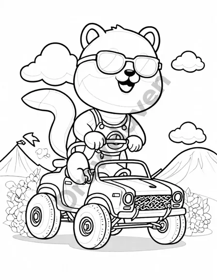rally cars racing on a dirt track in a dynamic coloring book scene, emphasizing speed and competition in black and white