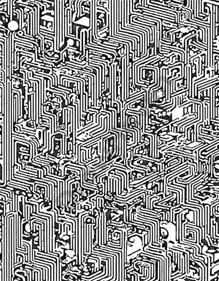 intricate abstract geometric maze coloring book page for artists and puzzle enthusiasts in black and white