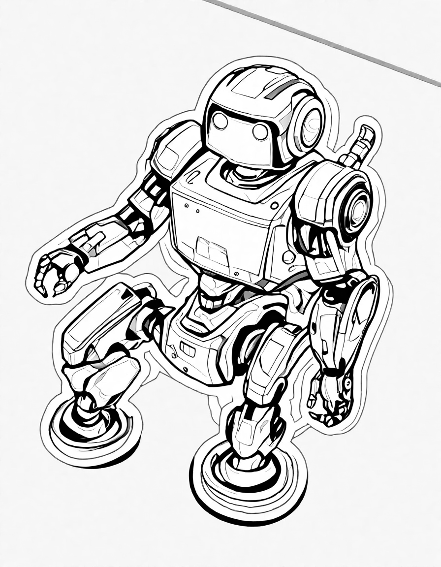 coloring page featuring high-tech gadgets of tomorrow with holographic devices, wearable tech, and ai robots in black and white