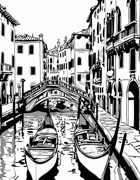 venice canal scene coloring book page - gondolas, doge's palace, piazza san marco, intricate details in black and white