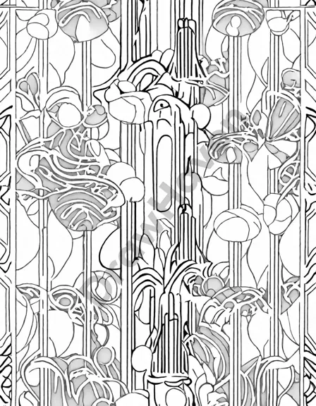 art deco coloring page with geometric shapes and stylized motifs from the iconic era in black and white