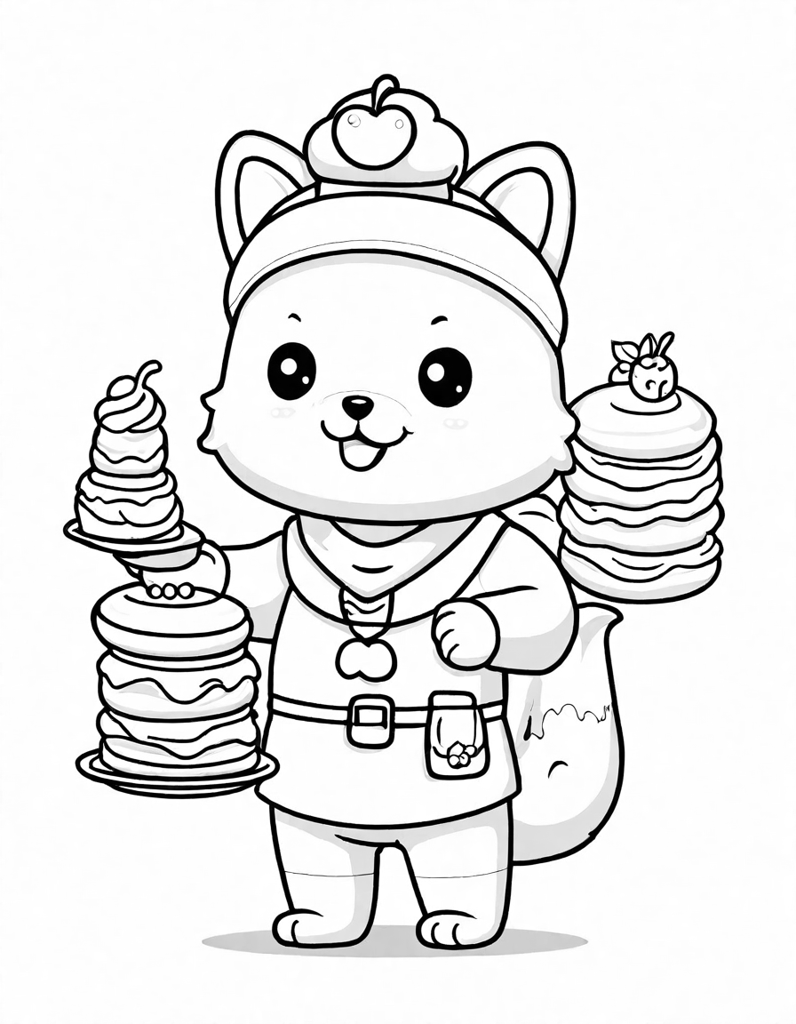world tour of desserts coloring page featuring iconic global desserts and cultural elements in black and white
