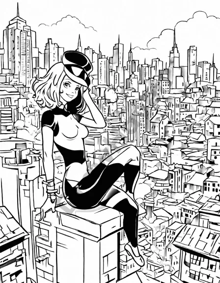 harley quinn swings in gotham city coloring page in black and white