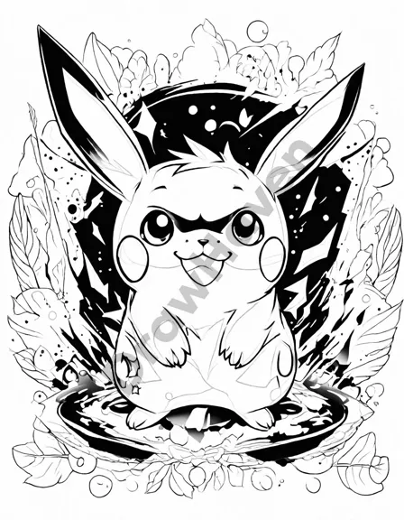 pikachu charges electric attack on coloring page, cheeks sparking in black and white