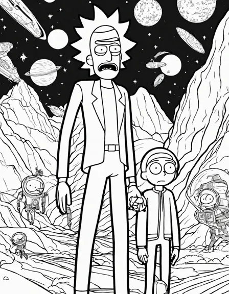 summer confronts an alien spaceship in the summer and the alien invasion coloring page in black and white