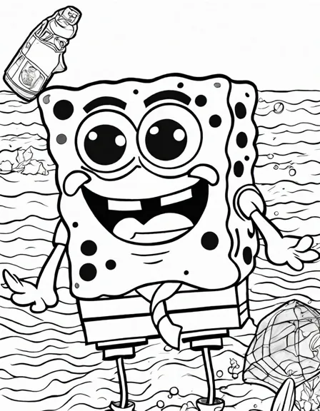 amusing coloring sheet of patrick star from spongebob, depicted with his zany daydreams and absurd ideas in black and white