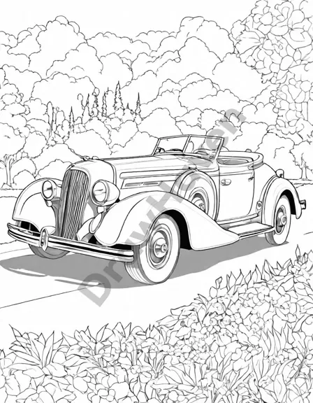 vintage vehicles coloring page featuring iconic cars from the 1930s auburn boattail speedster to the 1969 pontiac gto in black and white