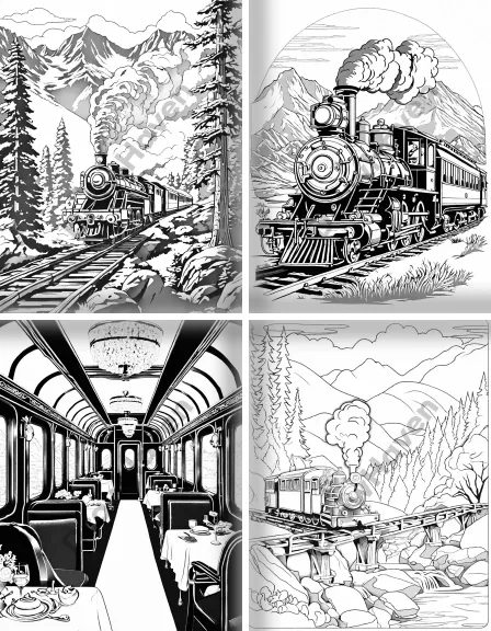 Coloring page collection thumbnail Train Adventures in black and white