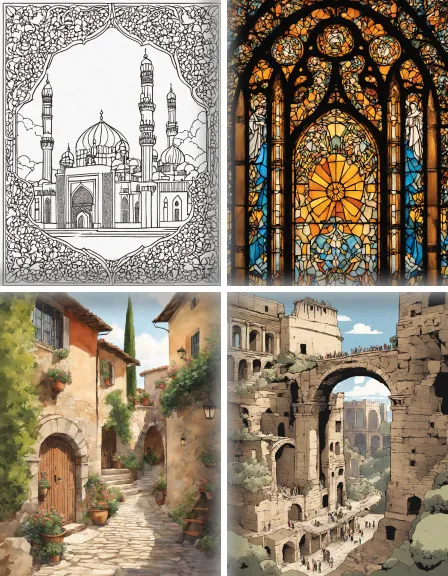 Coloring page collection thumbnail Ornate Architecture in color