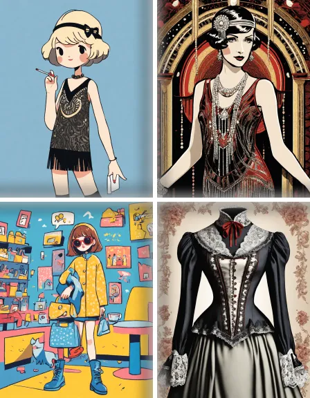 Coloring page collection thumbnail Vintage Fashion in color
