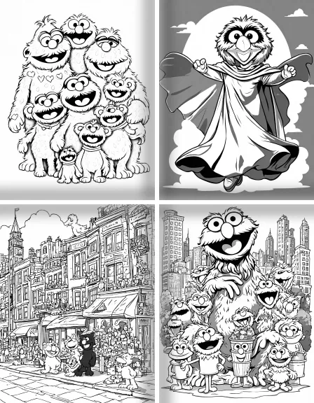Coloring page collection thumbnail Sesame Street in black and white