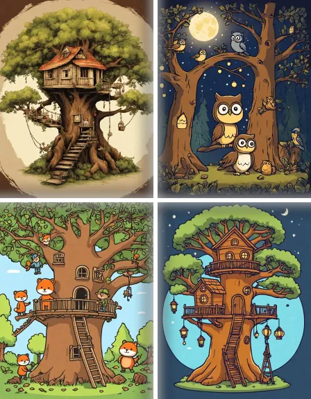 Coloring page collection thumbnail Treehouse Adventures in color