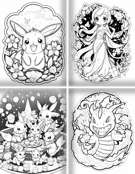 Coloring page collection thumbnail Pokemon in black and white