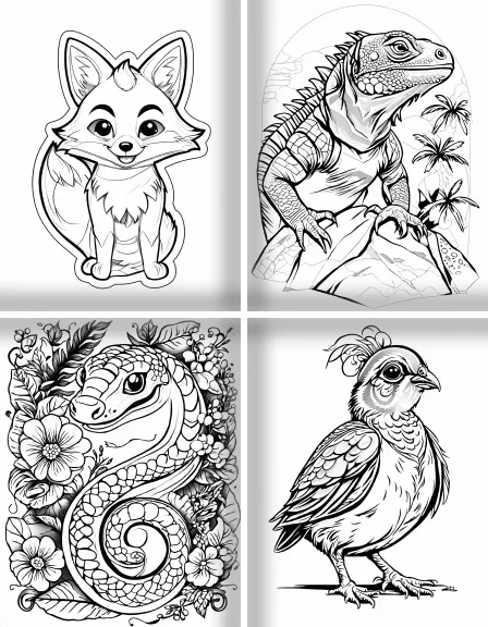 Coloring page collection thumbnail Alphabet Animals in black and white