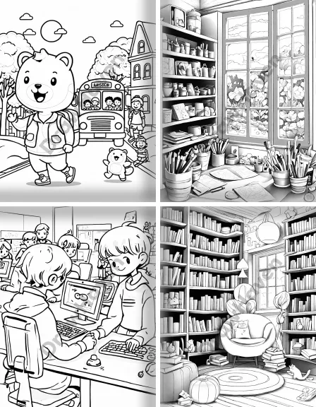 Coloring page collection thumbnail School Fun in black and white