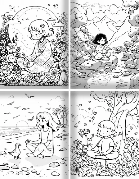 Coloring page collection thumbnail Yoga and Meditation in black and white