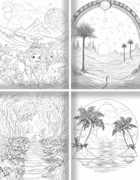 Coloring page collection thumbnail Dreamy Landscapes in black and white
