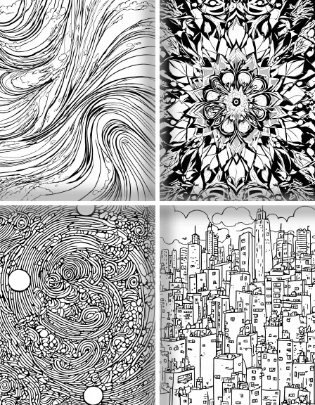 Coloring page collection thumbnail Modern Art Abstracts in black and white