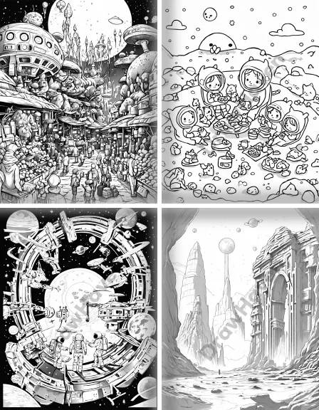 Coloring page collection thumbnail Outer Space Aliens in black and white